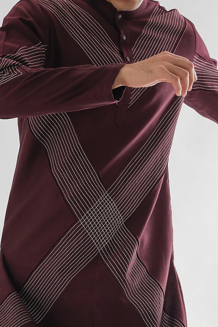 Wine Chanderi Kurta Set by PAARSH at Pernia's Pop Up Shop