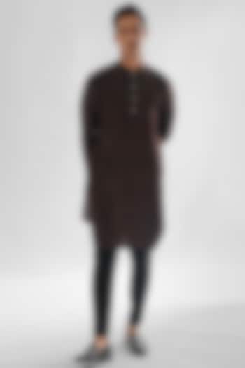 Cadbury Brown Linen Satin Kurta Set by PAARSH at Pernia's Pop Up Shop