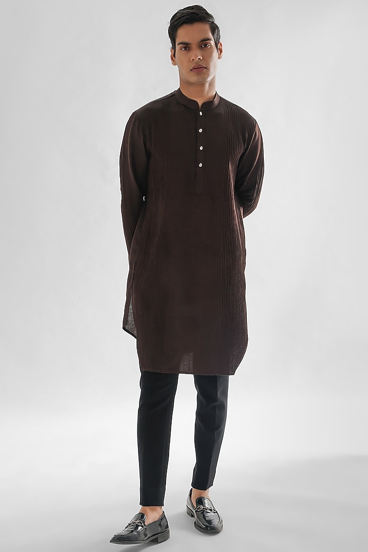 Cadbury Brown Linen Satin Kurta Set by PAARSH at Pernia's Pop Up Shop