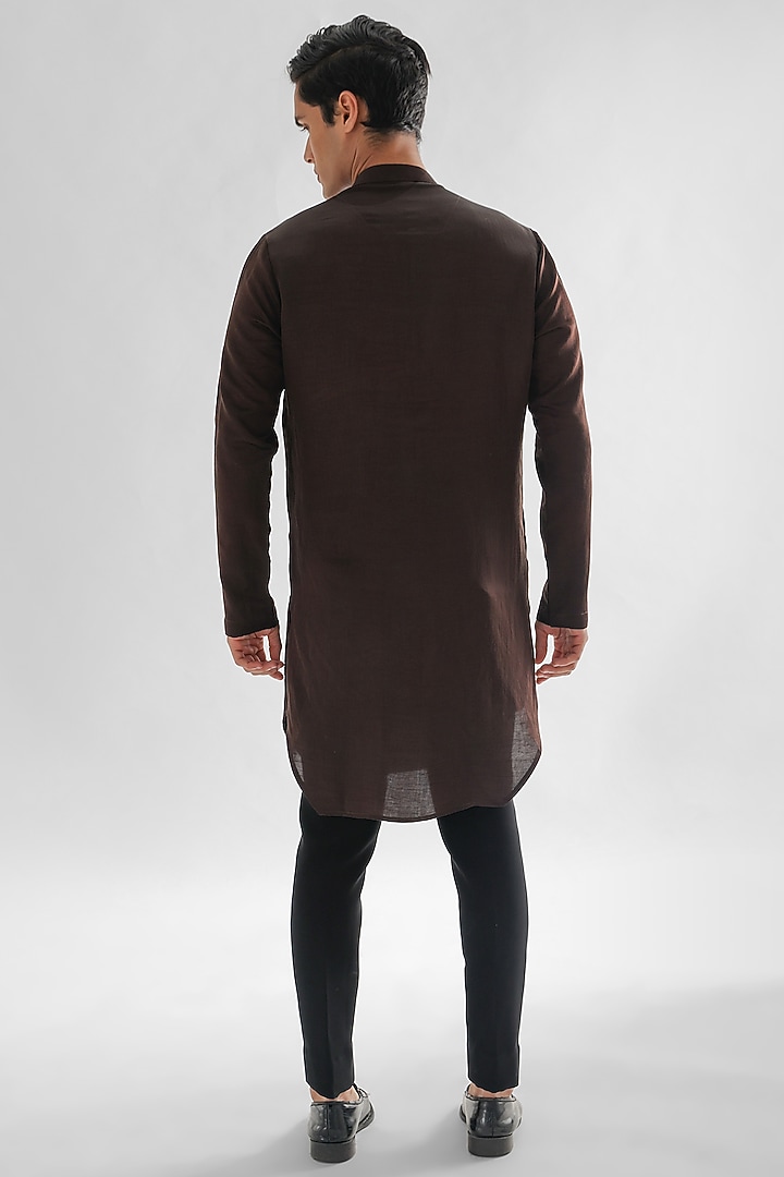 Cadbury Brown Linen Satin Kurta Set by PAARSH at Pernia's Pop Up Shop