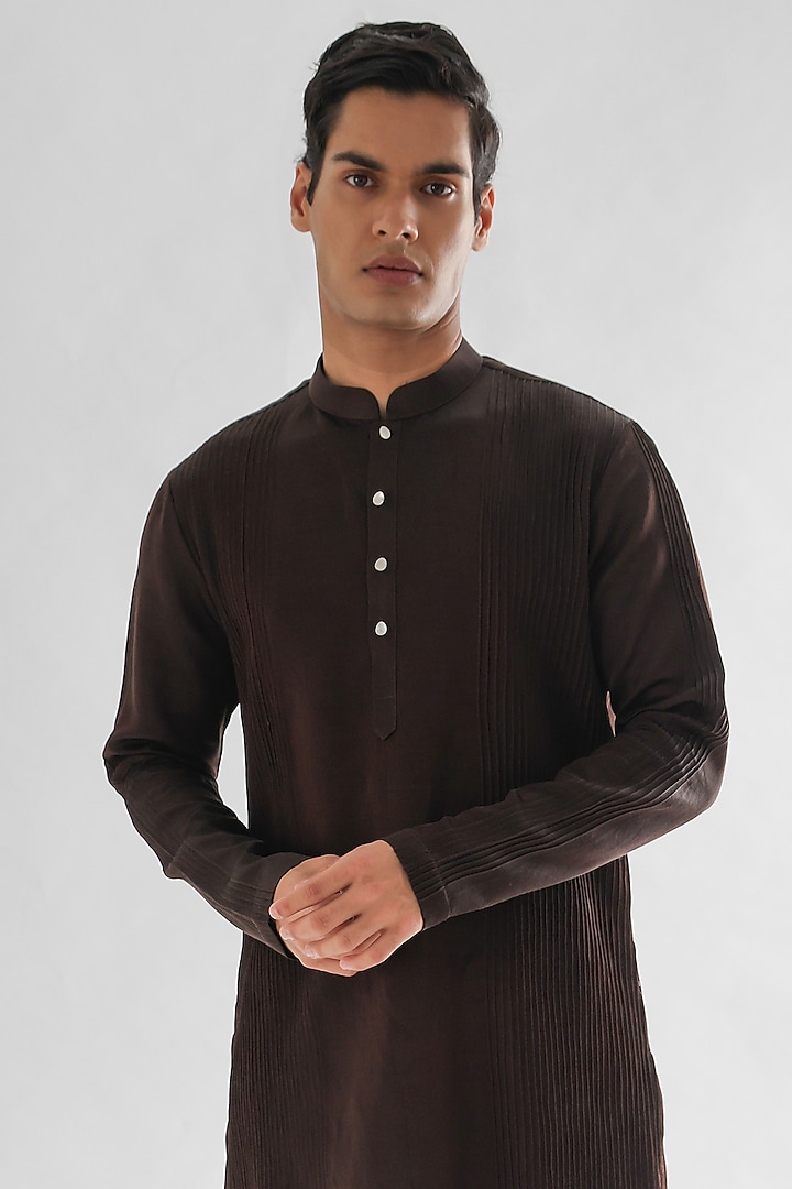 Cadbury Brown Linen Satin Kurta Set by PAARSH at Pernia's Pop Up Shop