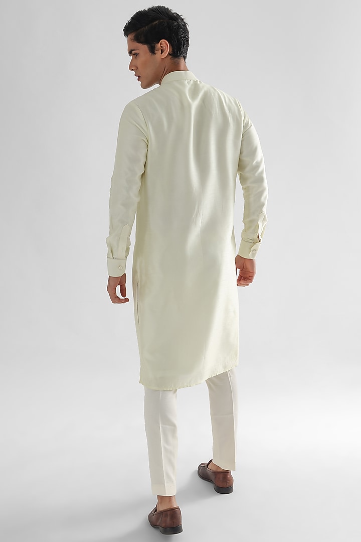 Light Yellow Silk Kurta Set by PAARSH at Pernia's Pop Up Shop