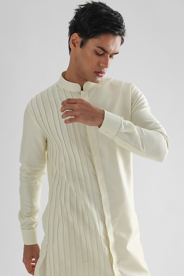 Light Yellow Silk Kurta Set by PAARSH at Pernia's Pop Up Shop