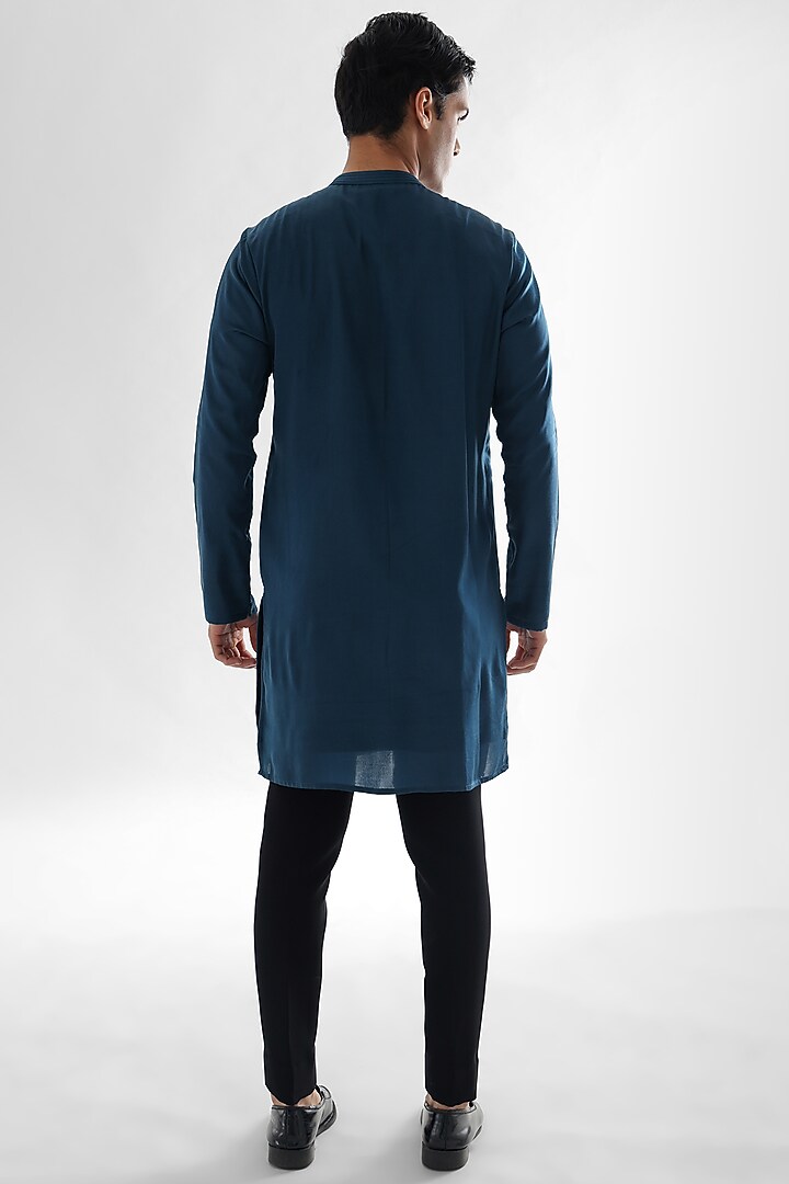 Teal Blue Modal Satin Kurta Set by PAARSH at Pernia's Pop Up Shop