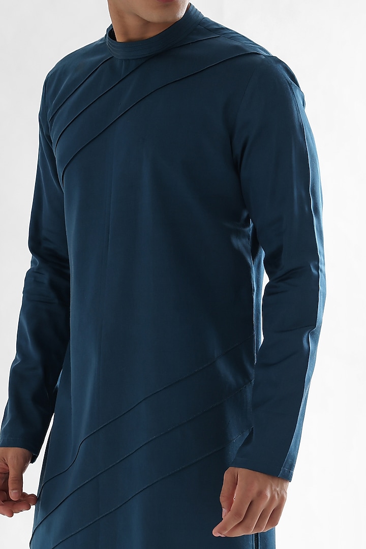 Teal Blue Modal Satin Kurta Set by PAARSH at Pernia's Pop Up Shop