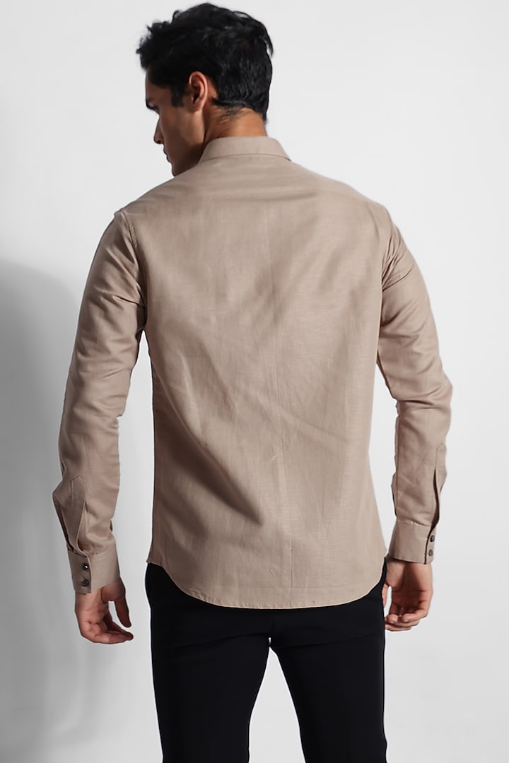 Beige Cotton Linen Embroidered Party Wear Shirt by PAARSH at Pernia's Pop Up Shop
