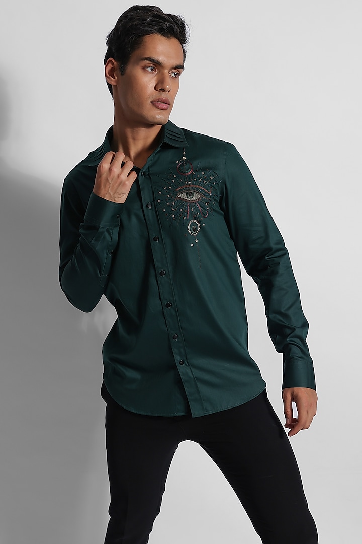 Bottle Green Giza Cotton Shirt by PAARSH