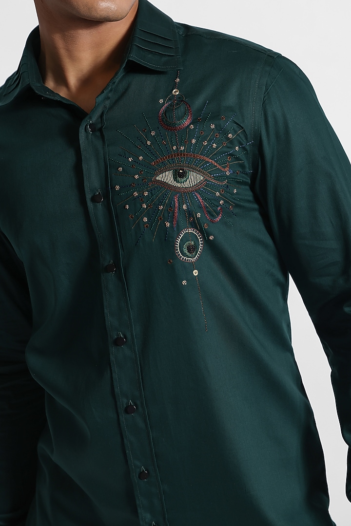 Bottle Green Giza Cotton Party Wear Shirt by PAARSH at Pernia's Pop Up Shop
