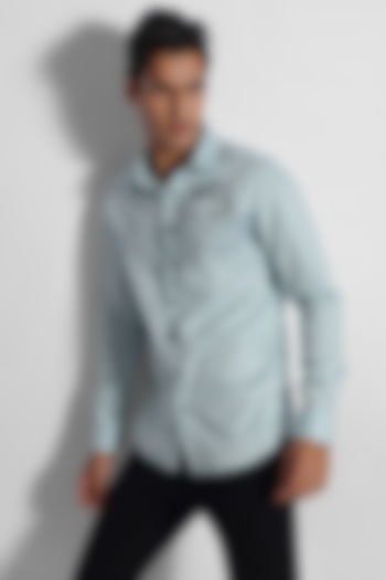 Powder Green Turkish Cotton Thread Embroidered Party Wear Shirt by PAARSH at Pernia's Pop Up Shop