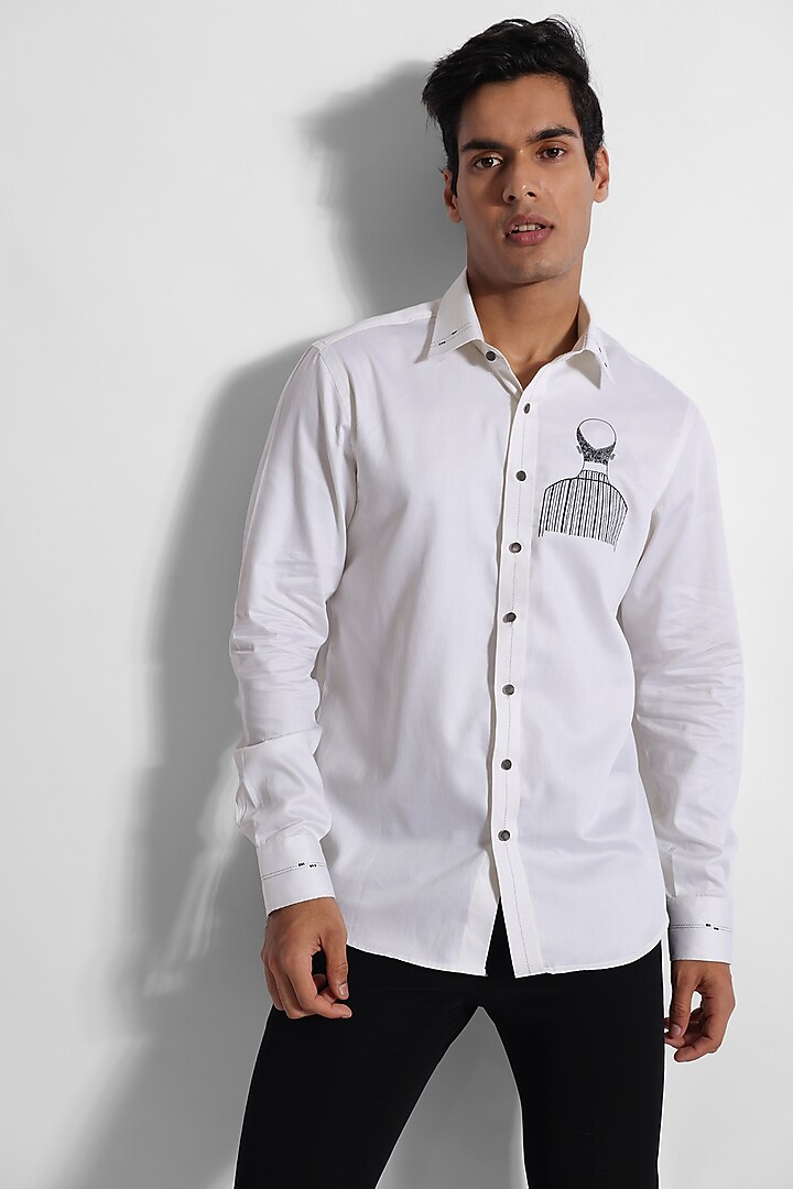 Off-White Giza Cotton Party Wear Shirt by PAARSH at Pernia's Pop Up Shop