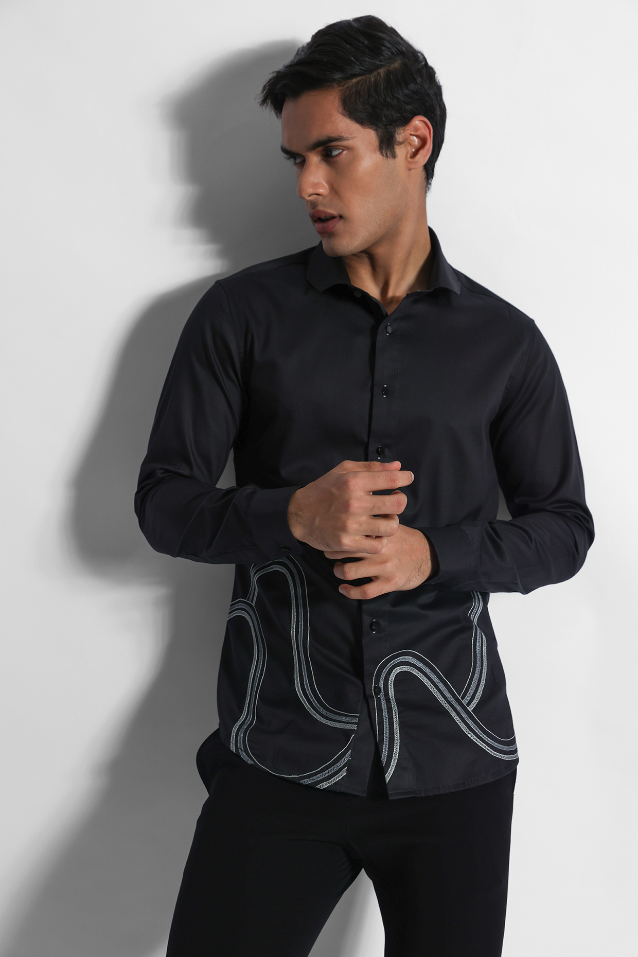 Black Giza Cotton Party  start Shirt by PAARSH at Pernia's Pop Up Shop