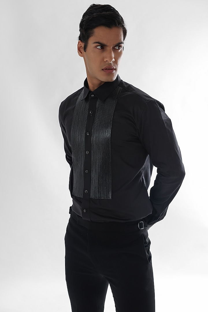 Black Giza Cotton Party Wear Shirt by PAARSH at Pernia's Pop Up Shop