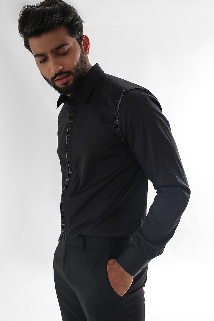 Black Giza Cotton Party Wear Shirt by PAARSH at Pernia's Pop Up Shop