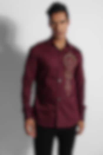 Wine Giza Cotton Thread Embroidered Shirt by PAARSH at Pernia's Pop Up Shop