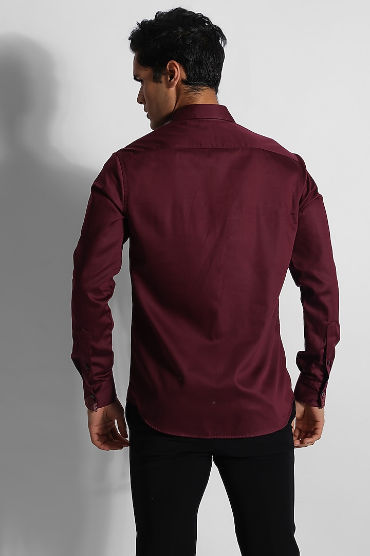 Wine Giza Cotton Thread Embroidered Party Wear Shirt by PAARSH at Pernia's Pop Up Shop