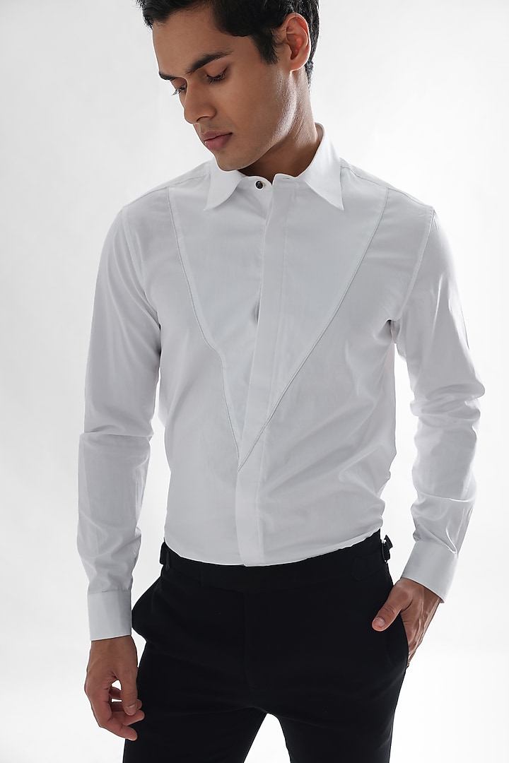 White Giza Cotton Party Wear Shirt by PAARSH at Pernia's Pop Up Shop