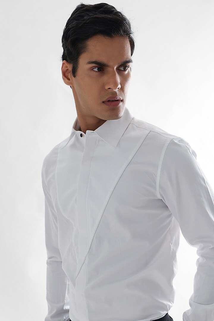 White Giza Cotton Party Wear Shirt by PAARSH at Pernia's Pop Up Shop
