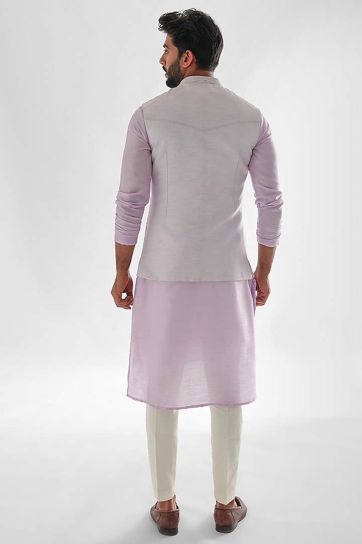 Light Lavender Bamberg Silk Embroidered Nehru Jacket by PAARSH at Pernia's Pop Up Shop
