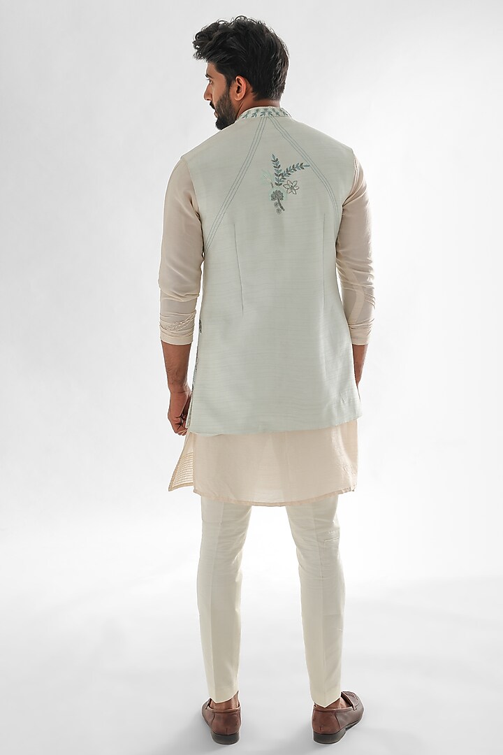 Light Blue Bam Silk Embroidered Nehru Jacket Set by PAARSH at Pernia's Pop Up Shop