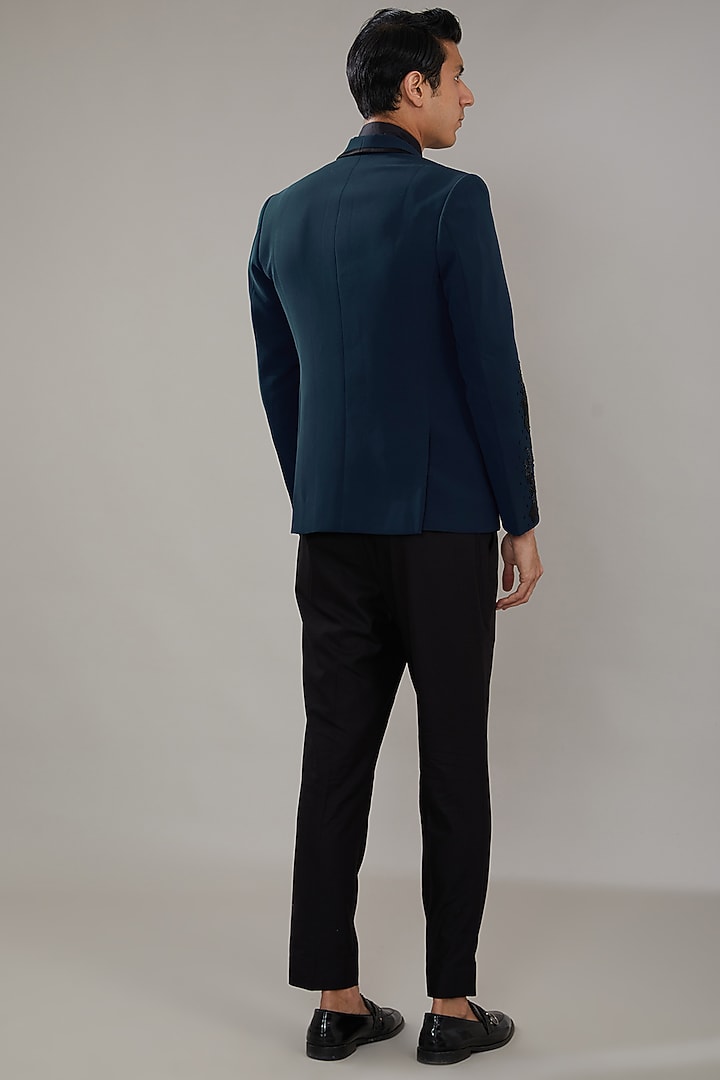 Blue Terry Cotton Embroidered Tuxedo Set by PAARSH at Pernia's Pop Up Shop