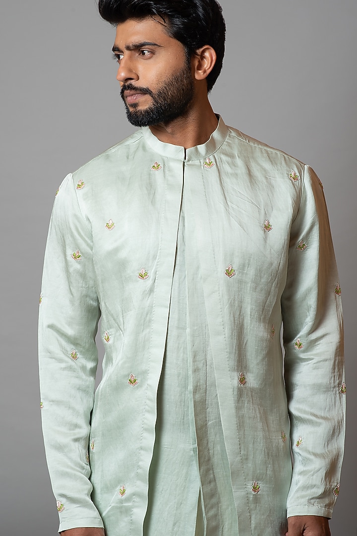 Grass Green Malai Cotton Cutwork Kurta Set by PAARSH at Pernia's Pop Up Shop