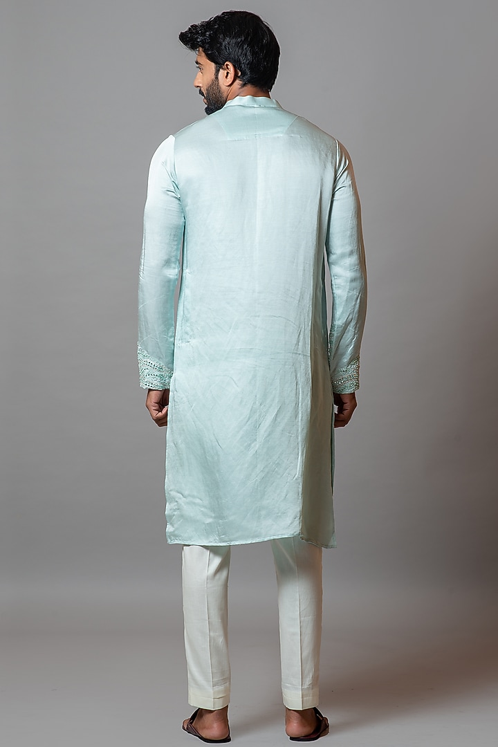Ice Blue Linen Satin Kurta Set by PAARSH at Pernia's Pop Up Shop
