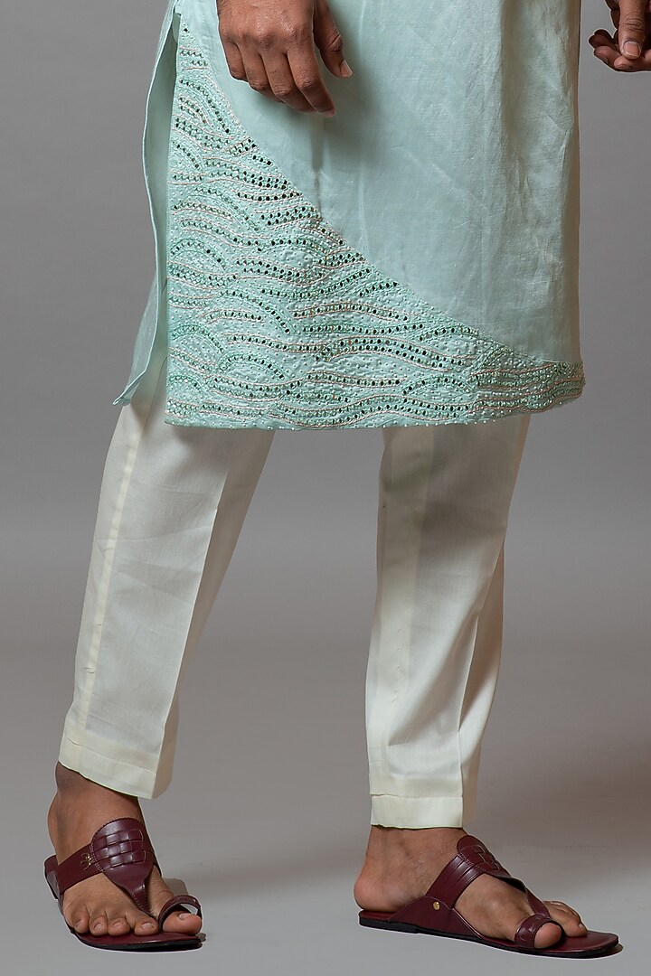 Ice Blue Linen Satin Kurta Set by PAARSH at Pernia's Pop Up Shop