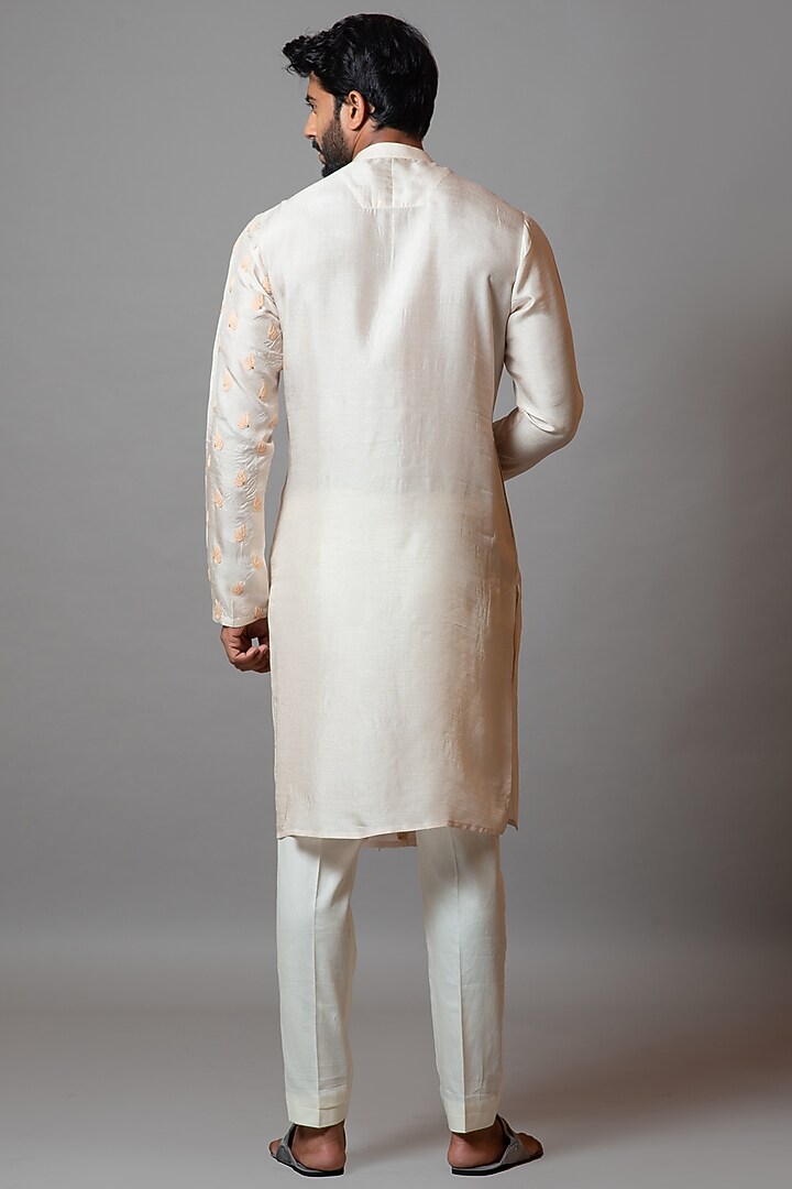 Apricot Bamberg Silk Motif Work Kurta Set by PAARSH at Pernia's Pop Up Shop
