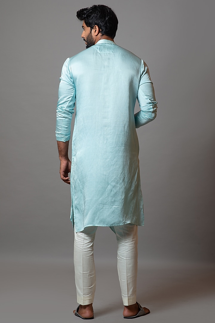 Tropical Breeze Linen Satin Embroidered Kurta Set by PAARSH at Pernia's Pop Up Shop
