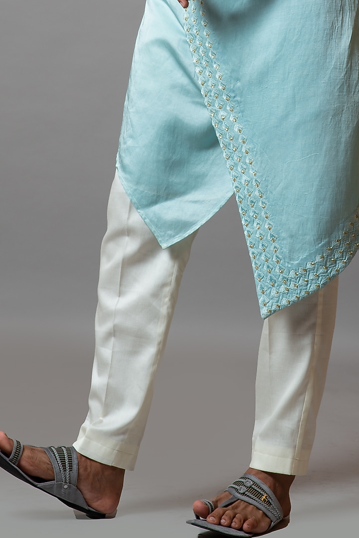 Tropical Breeze Linen Satin Embroidered Kurta Set by PAARSH at Pernia's Pop Up Shop