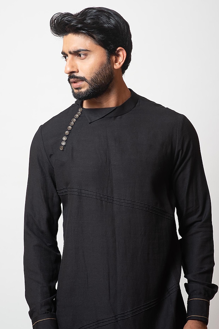 Black Rayon Kurta Set by PAARSH at Pernia's Pop Up Shop