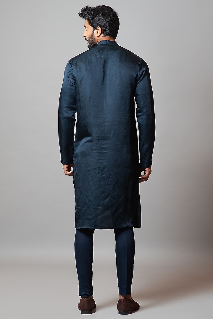 Pageant Blue Linen Satin Kurta Set by PAARSH at Pernia's Pop Up Shop