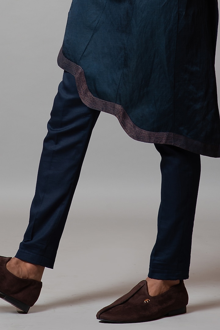 True Blue Linen Satin Kurta Set by PAARSH at Pernia's Pop Up Shop