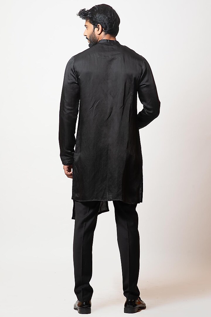 Charcoal Modal Satin Kurta Set by PAARSH at Pernia's Pop Up Shop