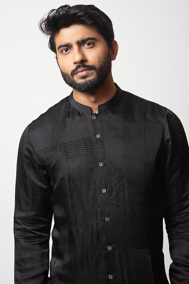 Charcoal Modal Satin Kurta Set by PAARSH at Pernia's Pop Up Shop