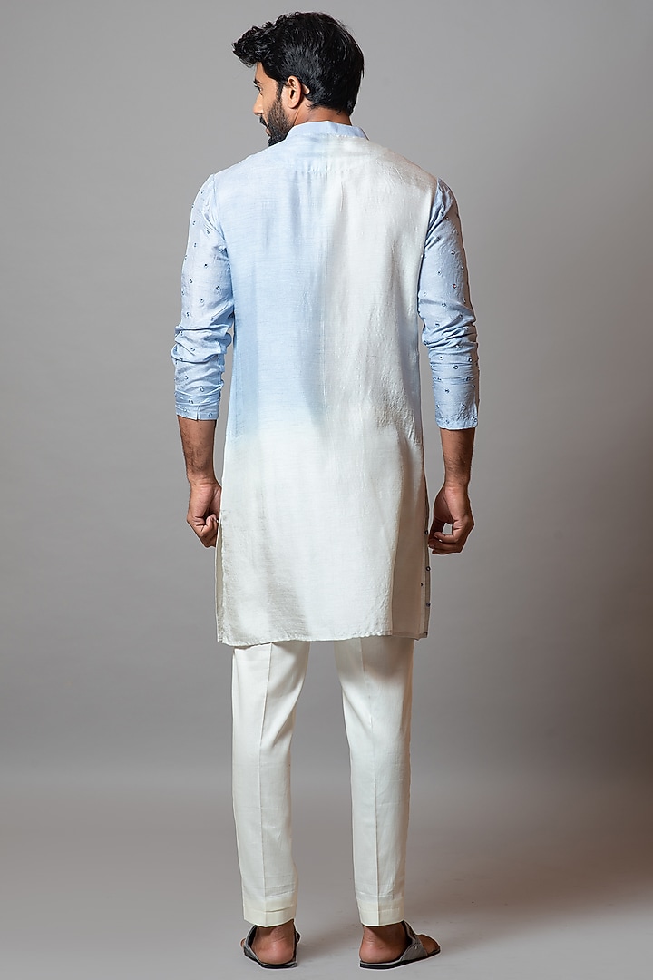 Dandelion Yellow & Pristine White Linen Satin Kurta Set by PAARSH at Pernia's Pop Up Shop