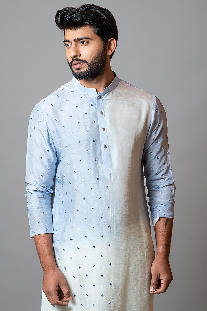Dandelion Yellow & Pristine White Linen Satin Kurta Set by PAARSH at Pernia's Pop Up Shop