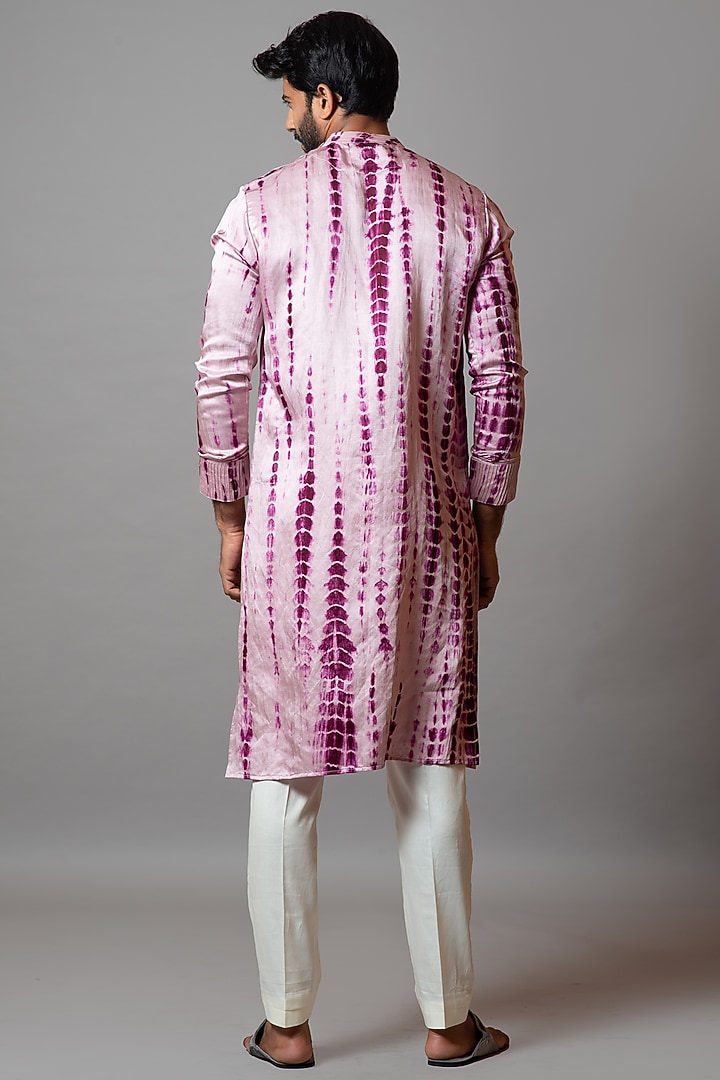 Pink Lavender & Royal Purple Linen Satin Printed Kurta Set by PAARSH at Pernia's Pop Up Shop