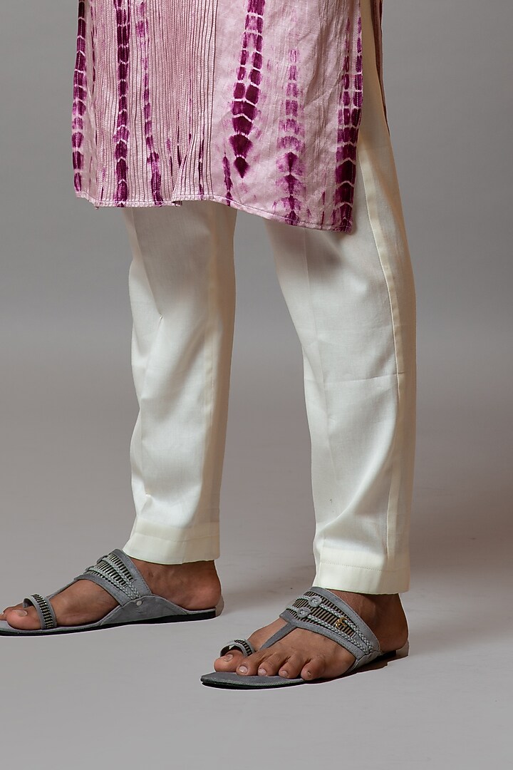 Pink Lavender & Royal Purple Linen Satin Printed Kurta Set by PAARSH at Pernia's Pop Up Shop