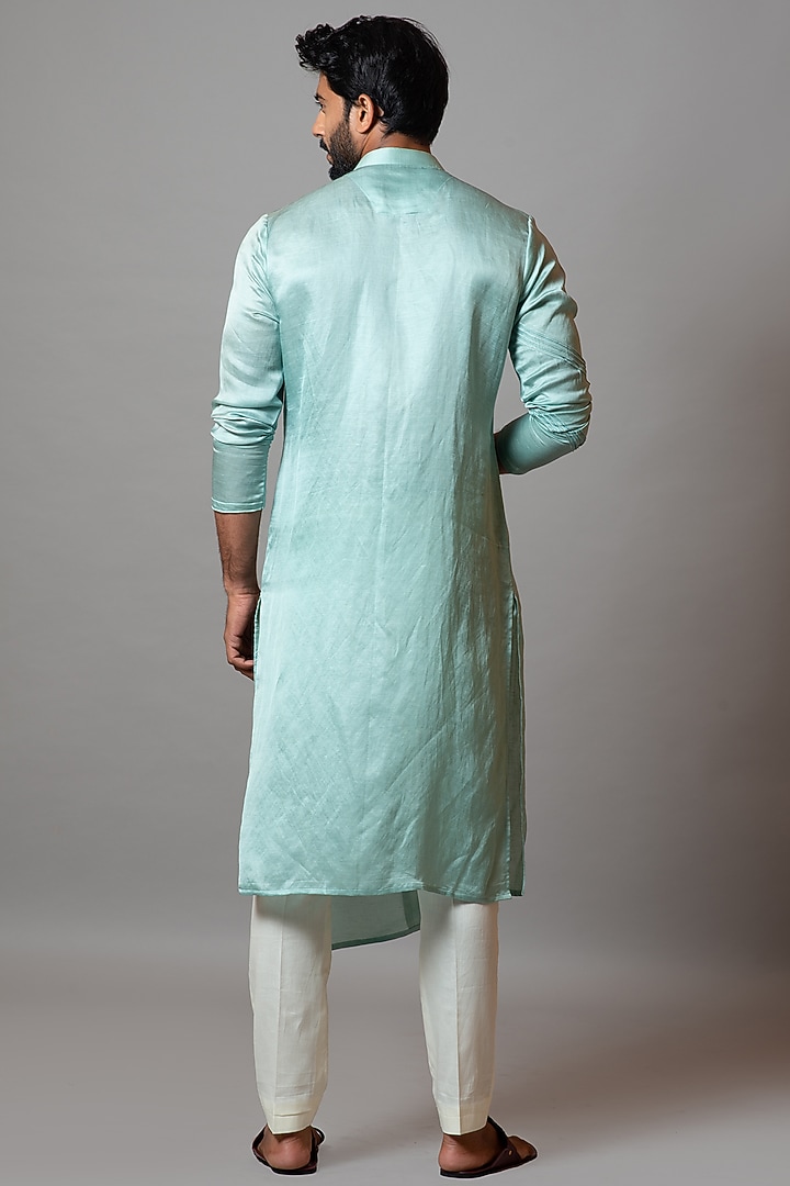 Aquamarine Linen Satin Kurta Set by PAARSH at Pernia's Pop Up Shop