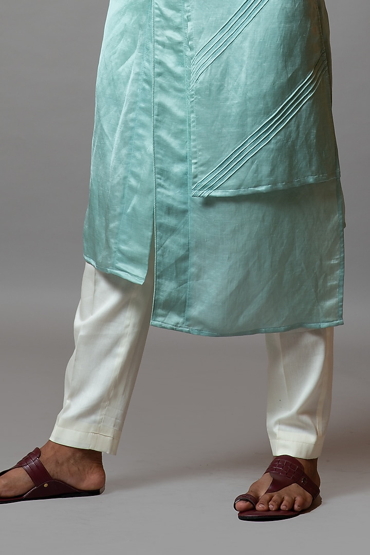 Aquamarine Linen Satin Kurta Set by PAARSH at Pernia's Pop Up Shop