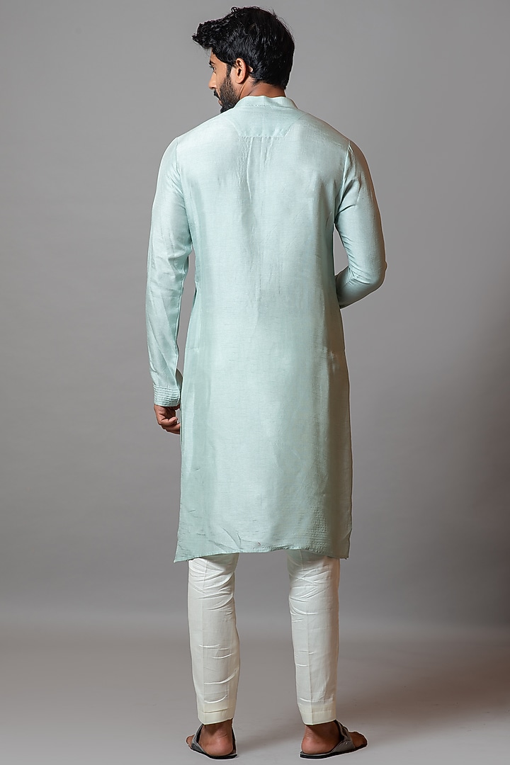 Baltic Sea Blue Bamberg Silk Kurta Set by PAARSH at Pernia's Pop Up Shop