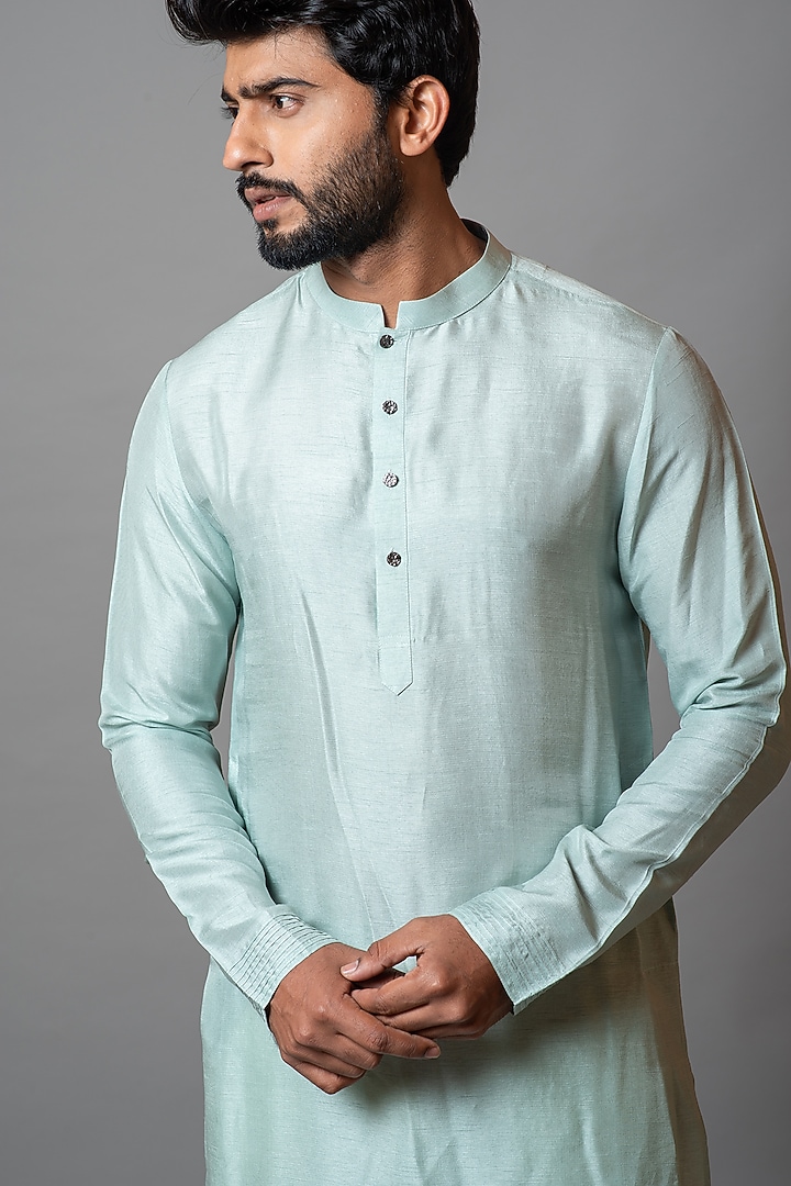Baltic Sea Blue Bamberg Silk Kurta Set by PAARSH at Pernia's Pop Up Shop