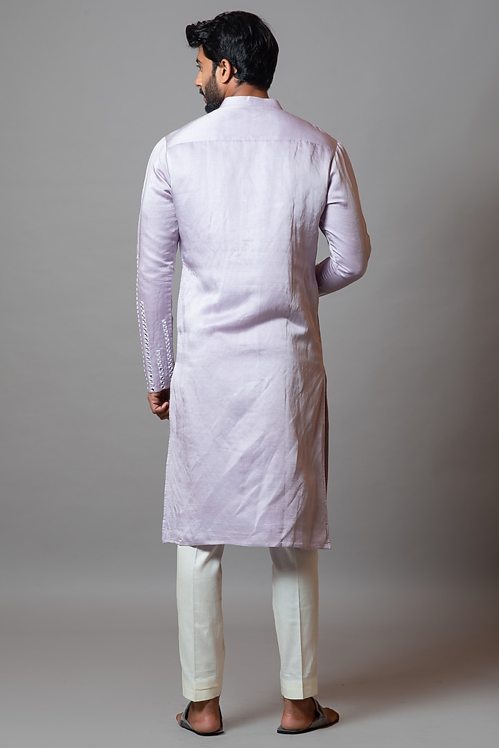 Baby Lavender Bemberg Silk Mirror Work Kurta Set by PAARSH at Pernia's Pop Up Shop