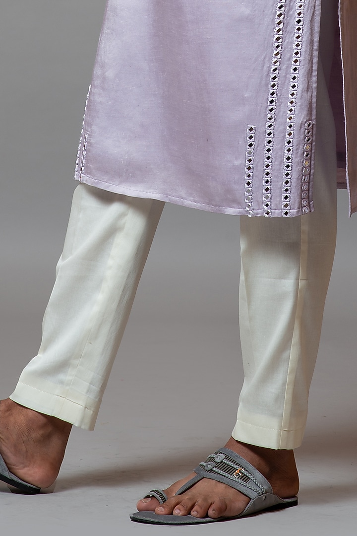 Baby Lavender Bemberg Silk Mirror Work Kurta Set by PAARSH at Pernia's Pop Up Shop