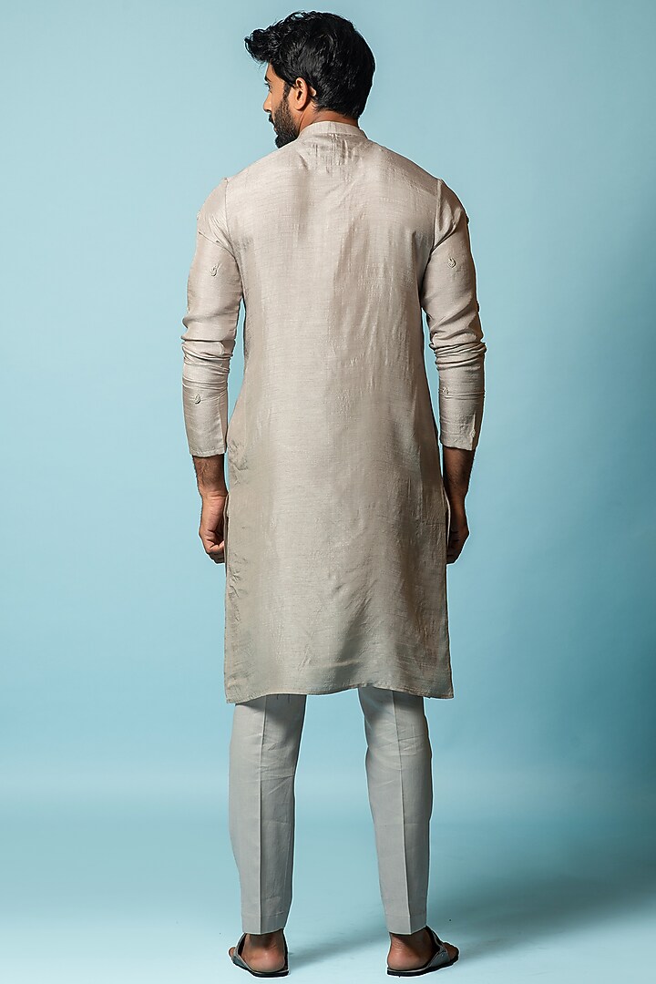 Mirage Grey Bemberg Silk Embroidered Kurta Set by PAARSH at Pernia's Pop Up Shop
