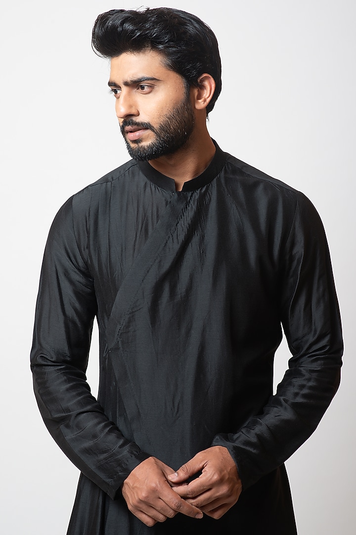 Phantom Black Silk Kurta Set by PAARSH at Pernia's Pop Up Shop