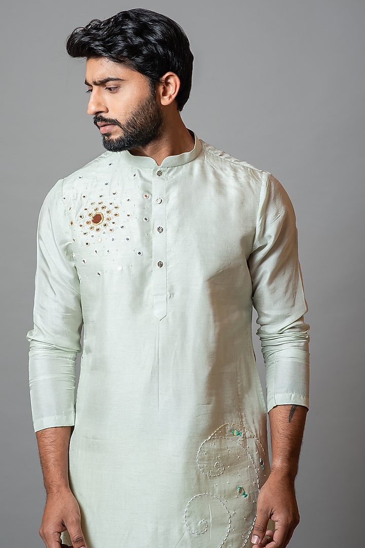 Iced Aqua Mirror Embroidered Kurta Set by PAARSH at Pernia's Pop Up Shop