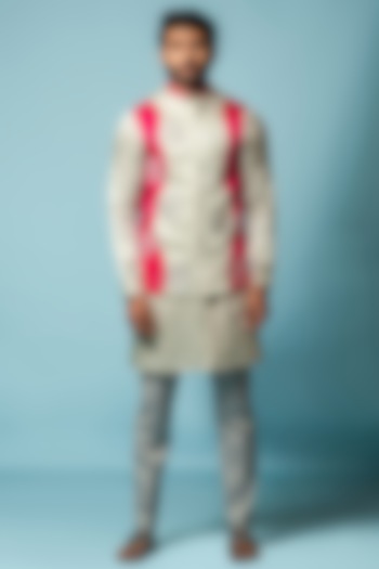 Striking Grey Bundi Jacket With Kurta Set by PAARSH