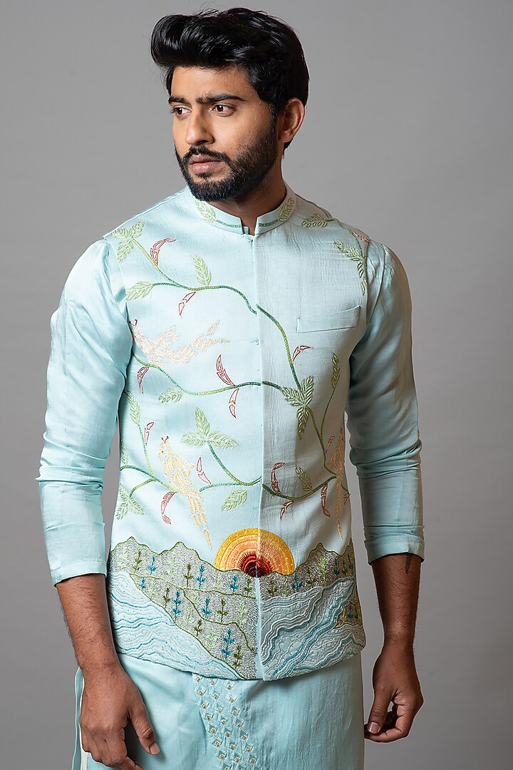 Tropical Breeze Bundi Jacket With Kurta Set by PAARSH at Pernia's Pop Up Shop